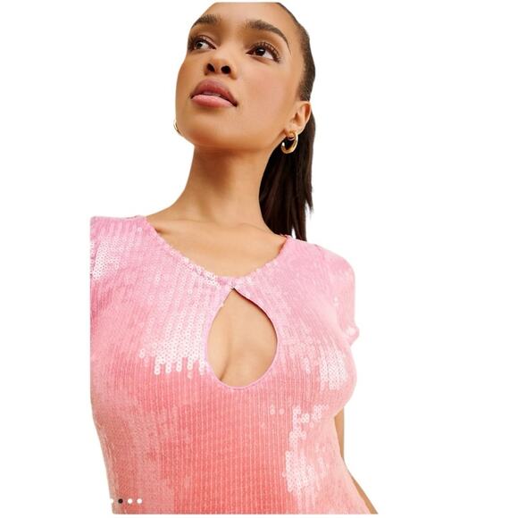 Anthropologie x Hutch Short Sleeve Sequin Midi Dress Pink Ombre Size XL - Picture 3 of 5